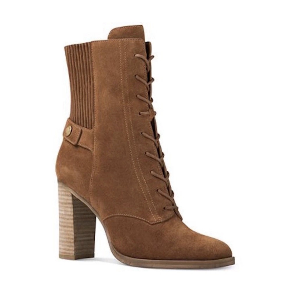 MICHAEL Michael Kors Carrigan Caramel Brown Suede Lace-Up Mid-Calf Boots Sz 7.5‎